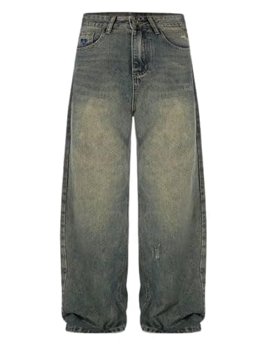 Aelfric Eden Womens Baggy Jeans with Cut Off Hem Vintage Distressed Wide Leg Denim Pants Loose Fit Casual Trousers Blue - Image 1