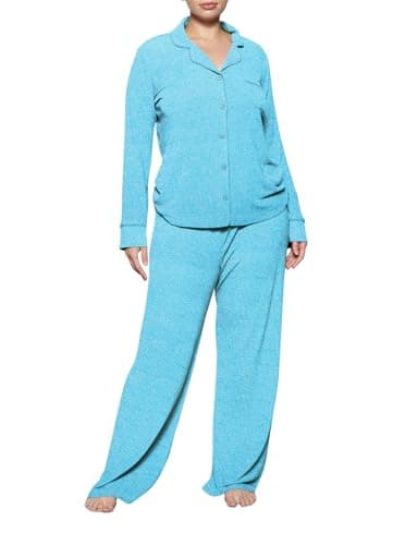 MANBEIYA Women's Pajama Sets Long Sleeve Button Down Soft Knit Sleepwear 2 Piece Lounge Set (X-Large,Lake Blue) - Image 1