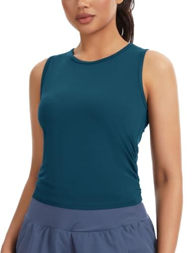 THE GYM PEOPLE Women’s Ruched Tank Tops Slim Fit Breathable Soft Basic Running Yoga Sleeveless Workout Shirts Dark Blue Green - Image 1