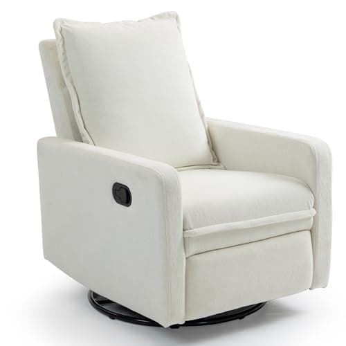 Fachmaih 360° Swivel Rocking Chair Nursery Glider Recliner Nursery Chair Manual Swivel Rocker Recliner with High Backrest Armchair Comfy Side Modern Chair for Living Room (White) - Image 1