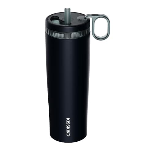 KISSKIND 24 Oz Iced Coffee Tumbler with Hidden Straw, Insulated Stainless Steel Coffee Tumbler, Leakproof Ceramic Lined Travel Cup for Subway Commuting, Cold Brew Tumbler for To-Go, Midnight Espresso - Image 1