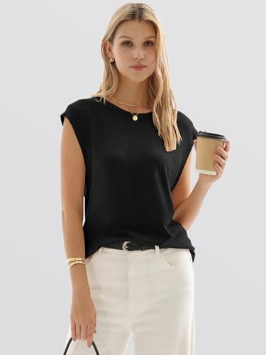 ANRABESS Women's Sweater Vest 2026 Summer Crew Neck Cap Sleeve Tank Tops Business Casual Lightweight Pullover Sweaters Shirts Black-XL - Thumbnail 3