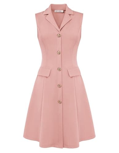 GRACE KARIN Business Work V Neck Dress for Women Summer Sleeveless Dress A Line Midi Dress Light Pink XL - Image 1