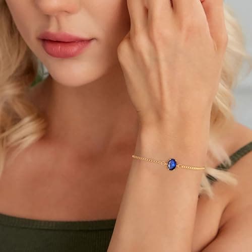 Sistble Birthstone Bracelet Women Gifts for Valentines Day February Amethyst Bracelet Gold Plated Oval Stone Bracelets for Women Birthstone Jewelry 21th 50th Birthday Gifts for Her - Thumbnail 4