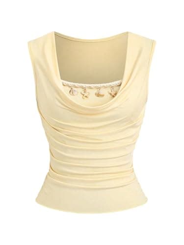 Milumia Women's Y2k Cowl Neck Ruched Tank Top Seashell Sleeveless Fitted Summer Tops Yellow Small - Image 1