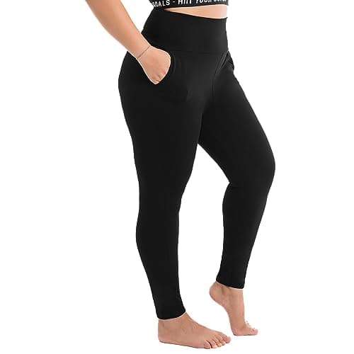 Walifrey Plus Size Leggings with Pockets for Women, High Waist Opaque Tummy Control Leggings Black XXL - Image 1