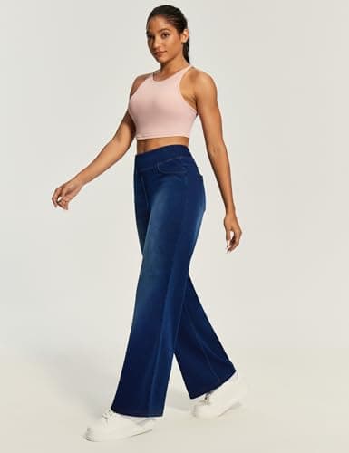 IUGA Wide Leg Jeans Woman High Waisted Pull On Baggy Jeans for Women Stretchy Trendy Womens Jean Straight Casual Denim Pants - Thumbnail 3