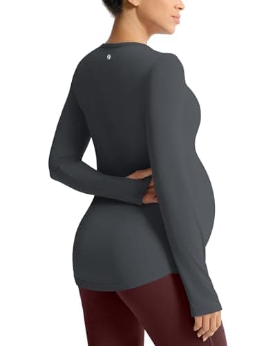 Mama Land Maternity Tshirts Long Sleeve - Casual Workout Athletic Tops Pregnancy Shirt Fall Winter Yoga Maternity Clothes (Charcoal Grey S) - Thumbnail 2