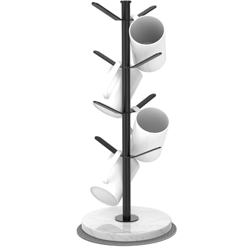 ZYZWTG Marble Mug Holder Tree, 8 Hooks Coffee Cups Stand, New Upgraded Stable Mug Stand for Kitchen Counter Cabinet Cafe Black - Image 1