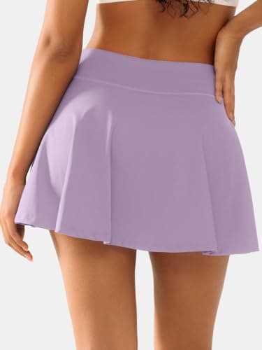 AFFOLE Women's Tennis Golf Skirts High Waisted with Pockets Inner Shorts for Athletic Skorts Sports Running Pickleball Purple - Thumbnail 2
