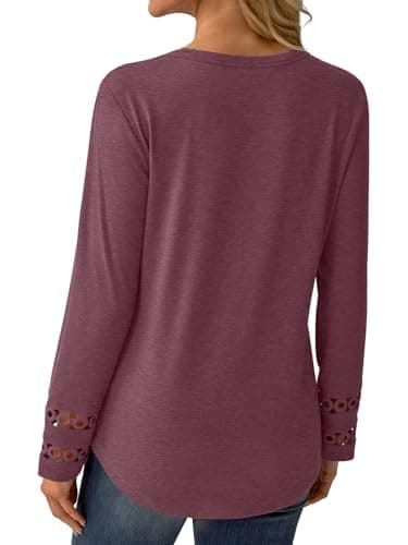 GKBK Women’s Long Sleeve V Neck Tunic Top Casual Dressy Blouse Business Loose Fit Trendy 2025 Fall Outfits Wine Red XL - Thumbnail 5