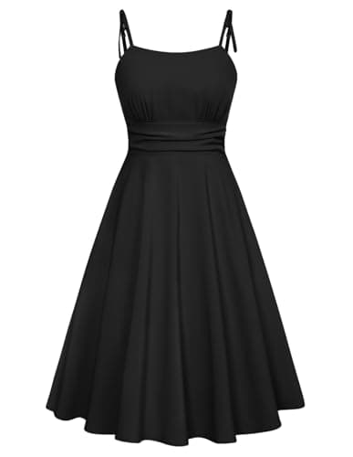 Belle Poque Black Cocktail Dresses for Women Wedding Guest Knee Length Sun Dress 1950s Vintage Baby Shower Dress S - Image 1