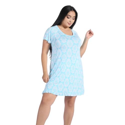 Breathable Women's Nightgown - Viscose made from Bamboo Sleepwear, Short Sleeve Comfy Ladies Pajama,Women’s Pijamas de Mujer Blue - Thumbnail 4
