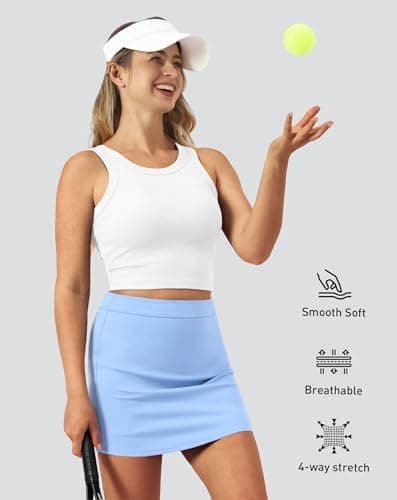 SEAJOJO Skorts for Women with Pockets High Waisted Athletic Tennis Skirt A Line Mini Shorts Summer Golf Pickleball Workout Light Blue - Thumbnail 4