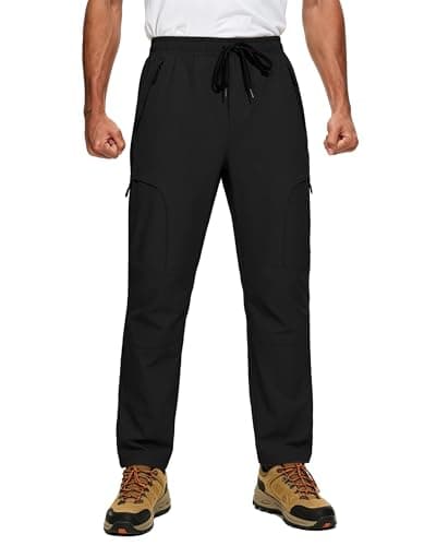 Mens Cargo Work Pants 5 Pockets Waterproof Lightweight Quick Dry Tactical Hiking Pants UPF 50+ Elastic Waist Drawstring Casual Athletic Workout Running Black XXL - Image 1