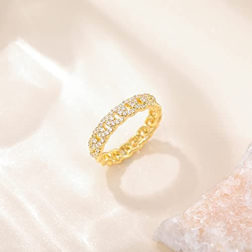 SHINYSO 14K Gold Plated Wedding Bands for Women Round Cubic Zirconia Half Eternity Stackable Engagement Promise Rings for Her Size 6 - Thumbnail 2