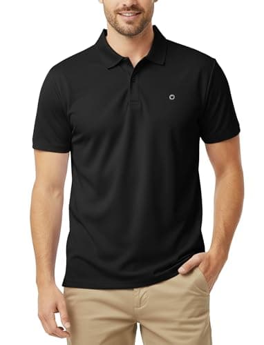 PATPAT Mens Polo Shirts Short Sleeve Casual Collared Top Quick Dry Performance Golf Shirt for Active Tennis Business Black S - Image 1
