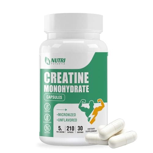 Creatine Monohydrate Capsules, Pure Creatine Pills Micronized for Enhanced Workout and Muscle Growth for Men and Women, 3rd Party Tested, Easy Absorption, Non-GMO, Unflavored - 210 Capsules