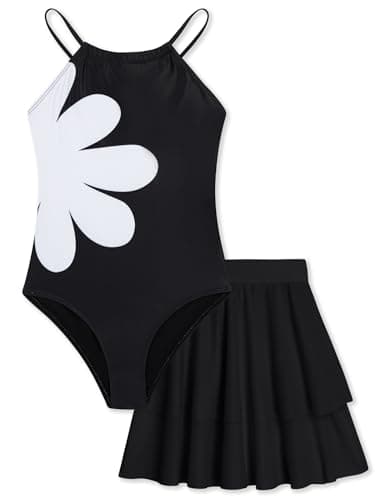 Seanrui Girls One Piece Swimsuits Tween Bathing Suits with Skirt Cute Tankini Bathing Suit Swimwear Size 10