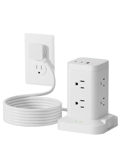 Power Strip Tower with Surge Protector 1800J, Fast Charging Tower PD20W USB-C Ports with 8 AC Outlets, 10ft Extension Cord for Home Office Dorm Room, White