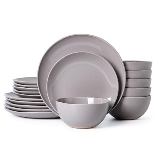 ALOFMO Dinnerware Sets for 6, 18 Pieces Stoneware Plates and Bowls Sets, Dishwasher&Microwave Safe,Modern Minimalist Tableware for Everyday Use, Grey