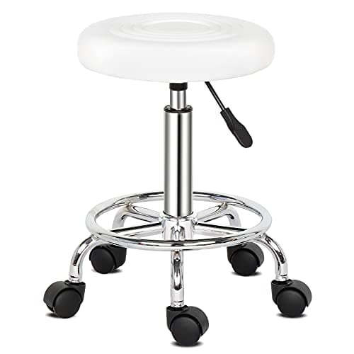 Round Bar Stool with Lines Rotation Counter Adjustable Height, Modern Bar Stools 360° Swivel PU Leather Armless Bar Chair for Kitchen Dining Living Bistro Spa, (White, Round with line) - Image 1