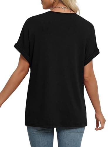 EXLURA Womens Summer Tops V Neck Outfits Clothes Short Dolman Sleeve Blouses 2025 Fashion Shirts Black - Thumbnail 3