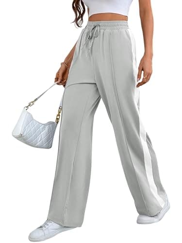 Bellcoco Wide Leg Sweatpants Women High Waisted Baggy Sweat Pants Active Striped Track Pants with Pockets Gray - Image 1