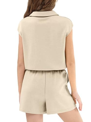 XMWEALTHY Cute Clothes for Girls Summer Casual Activewear Comfort Short Sleeve Tops and Shorts with Side Pockets 2 Piece Outfits for Going Out Holidays Dark Beige 5-6T - Thumbnail 4
