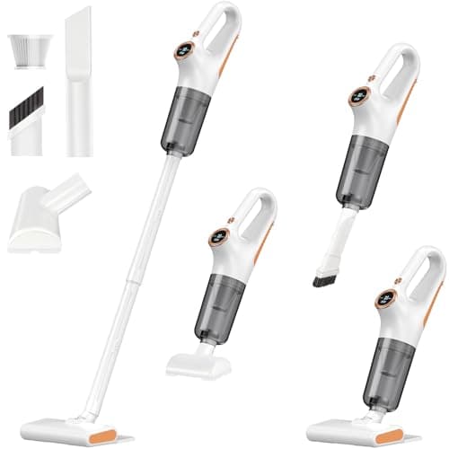 AbuDodo Cordless Vacuum Cleaner, Stick Vacuum Cordless Rechargeable with Powerful Suction and LED Display, Portable Vacuum Cleaners for Home, Wireless Vacuum for Hardwood Floor Carpet Pet Hair, White