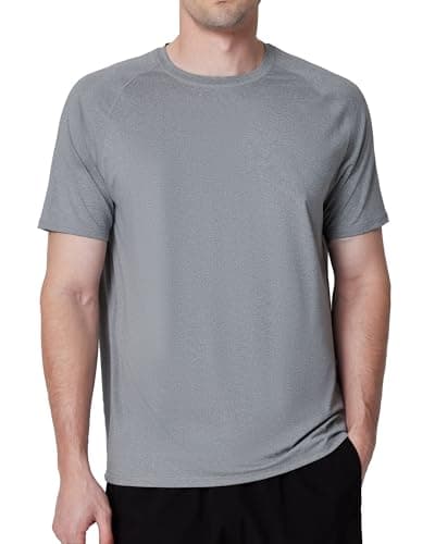Men's UPF 50+ Swim Shirts, Sun Protection Short Sleeve Rash Guard, Quick Dry T-Shirt for Fishing and Surfing Light Grey