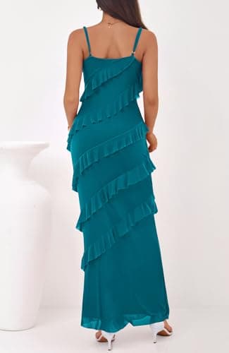 BTFBM Summer Dresses for Women 2026 Spaghetti Strap Bodcyon Solid Cocktail Wedding Guest Dress Fashion Clothing(Lake Blue,X-Small) - Thumbnail 3