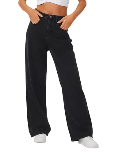 Genleck Womens Baggy Jeans Loose Wide Legged High Rise Jean for Woman Boyfriend Y2K Pants Trendy (Black,16) - Image 1