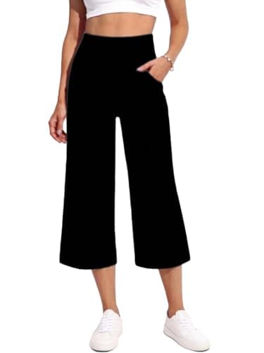 Naimula Capri Pants for Women Wide Leg Loose Yoga Cropped Pants with Pockets Casual Stretch Casual Lounge Black - Image 1