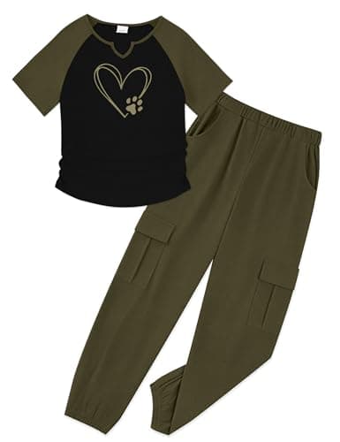 GEMLON Cute Outfits for Girls 2PCS Short Sleeve Graphic Tee and Cargo Pant with Pockets Summer Girls Clothes Size 10 12 - Image 1
