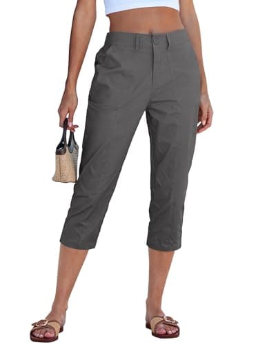 GRAPENT Summer Capris for Women Cute Womens Capri Pants for Summer Beach Vacation Womens Dressy Capri Pants Cotton Twill Capris Women Trendy Pedal Pushers Dark Gray Size 4 to 6 - Image 1