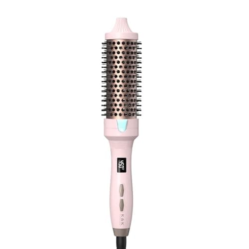 K&K 1 1/2 Inch Ceramic Tourmaline Ionic Heated Round Brush Curling Brush Creates Blowout Look -Creates Root Volume & Loose Curls Volume Curls Dual Voltage Hair Styling Tool (Pink, 1.5 Inch)
