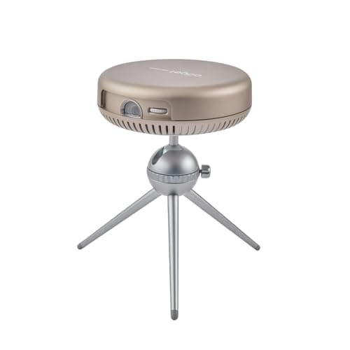 Adget iSpace2 Smart Mini Projector, 1080P Portable Projector with WiFi and Bluetooth, 360° Bluetooth Speaker, Tripod Included, Android 9.0 Rechargeable Pocket Projector for Outdoors Indoor Use(Greige)