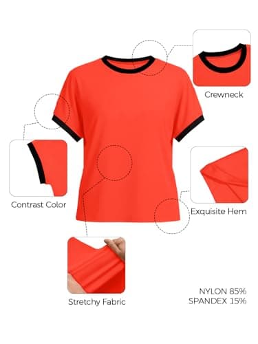 ZDC Girls Athletic Shirts Kids Summer Short Sleeve Workout T Shirt Quick Dry Tops Color Block Gym Yoga Tee Bright Orange - Thumbnail 6