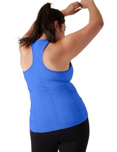 Women's Seamless Racerback Tank Top, Crew Neck Workout Yoga Padded Athletic Shirts Lake Blue - Thumbnail 6