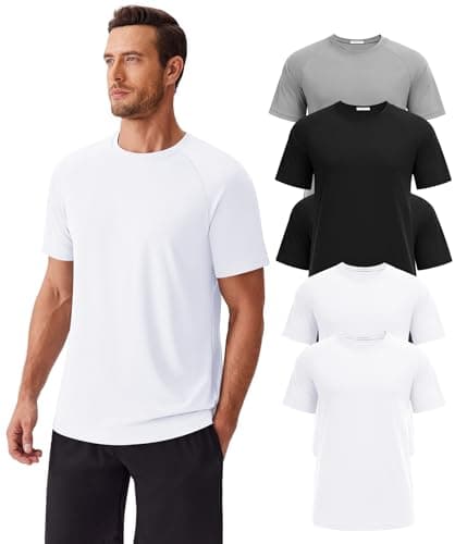 PINSPARK Mens Tshirts Multipack Moisture Wicking Shirts for Men Quick Dry Workout T-Shirts Relaxed Fit Plain Muscle T Shirts - Image 1