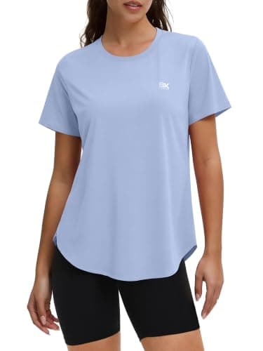 BKRIVE Workout Tops for Women Short Sleeve Sun Protection UPF 50+ Quick Dry Hiking Athletic Shirts SkyBlue L - Thumbnail 2