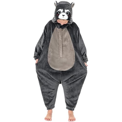 OLAOLA Raccoon Kids Onesie, Thanksgiving Unisex Animal Onesies, Plush Cosplay Pajamas for Girls Boys, One Piece Sleepwear Halloween Costume - Image 1