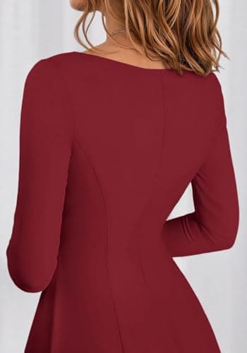 BTFBM Spring Dresses for Women 2026 Trendy Boat Neck Long Sleeve A Line Flowy Knit Loose Casual Elegant Party Maxi Dress(Burgundy, XX-Large) - Thumbnail 4