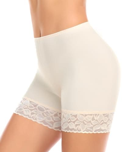 Ganado Slip Shorts for Under Dresses Women Anti Chafing Underwear Seamless Under Dress Shorts Lace Boyshorts Panties(#3 Beige(short lace),XXX-Large) - Image 1