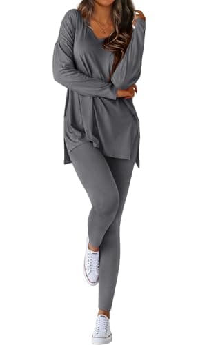 BTFBM Two Piece Sets for Women 2026 Casual Lounge Set Matching Oversized Shirts Leggings Workout Airport Travel Outfits(Grey, Medium) - Image 1