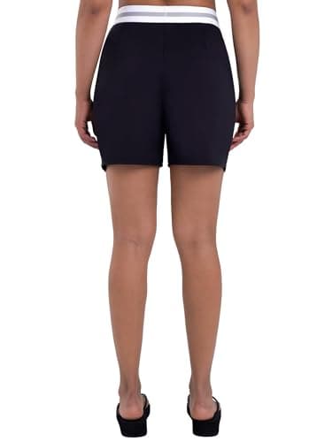 Sunzel Women's Pleated Athletic Shorts with Pockets Elastic High Waist Flowy Wide Leg Workout Shorts for Yoga Running Lounge Black - Thumbnail 4