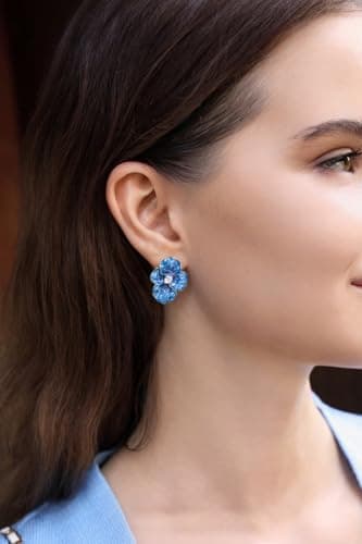 Cicy Bell Flower Earrings for Women 18k Gold Plated Blue Pink Earrings Iris Enamel Cubic Zirconia Spring Summer Boho Statement Stud Earrings Trendy Jewelry Gifts - Thumbnail 2
