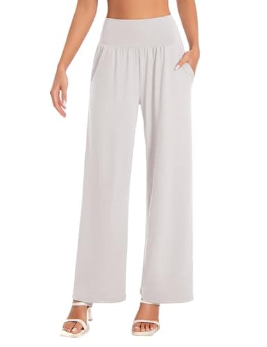 BUBBLELIME 20"/27"/29"/31"/33"/35" Women's High Waist Wide Leg Yoga Pants Loose Comfy Lounge CasualSweatpants with Pockets - Light Khaki Medium_27" Inseam - Image 1
