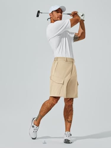 Runcati Mens 9" Golf Shorts Quick Dry Stretch Lightweight Elastic Waist Work Hiking Summer Dress Shorts with 4 Pockets Khaki - Thumbnail 4